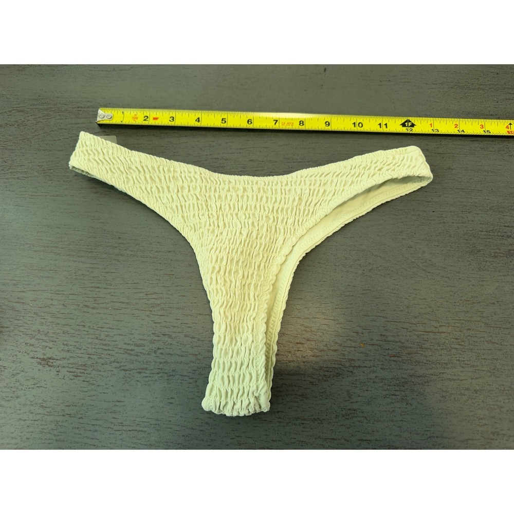 Blackbough Swim Pale Yellow Smocked Bikini Bottoms Size Small Cheeky High Leg